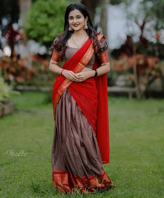 brown art silk plain lehenga choli 1