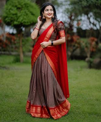 brown art silk plain lehenga choli 2