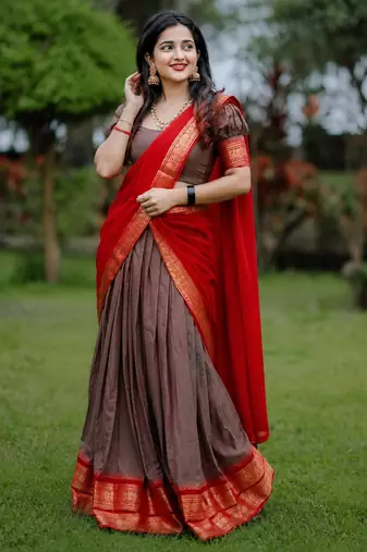 brown art silk plain lehenga choli
