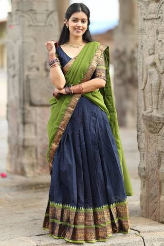 navy blue art silk plain lehenga choli
