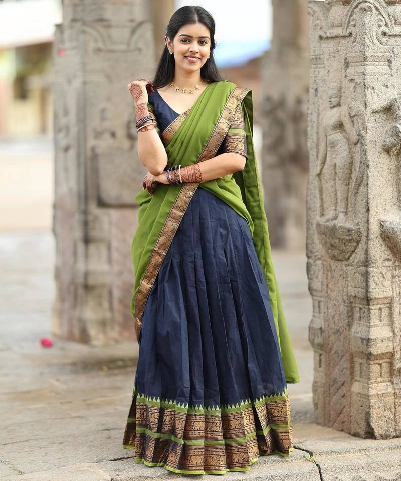 navy blue art silk plain lehenga choli