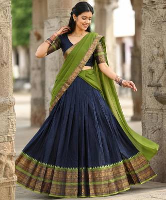 navy blue art silk plain lehenga choli 2