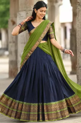 navy blue art silk plain lehenga choli