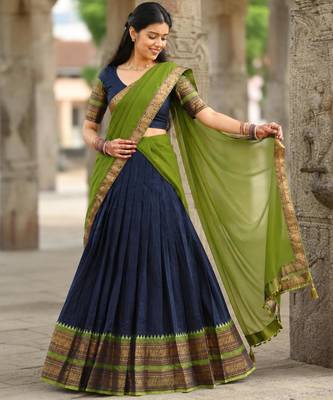 navy blue art silk plain lehenga choli 3