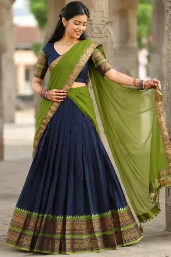 navy blue art silk plain lehenga choli