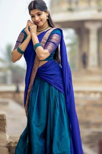 teal art silk plain lehenga choli