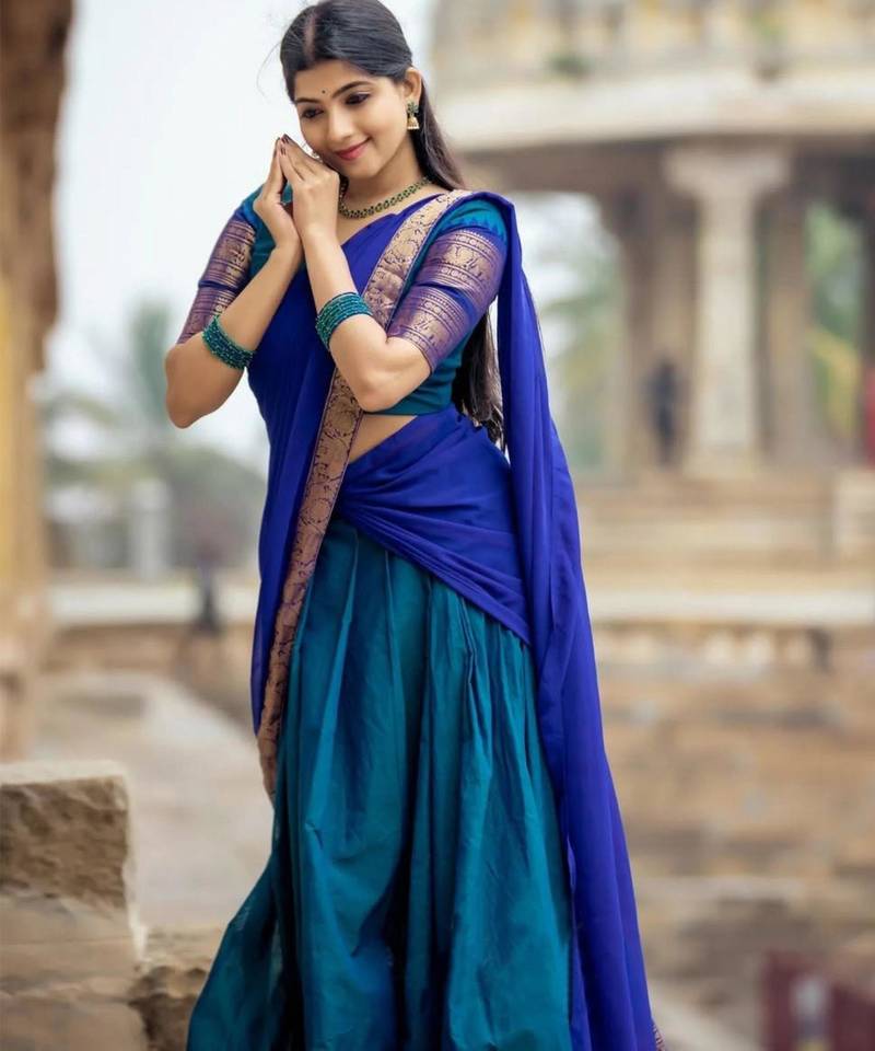 teal art silk plain lehenga choli