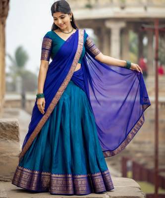 teal art silk plain lehenga choli 2