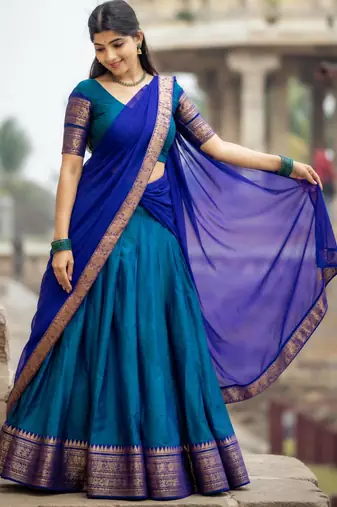 teal art silk plain lehenga choli