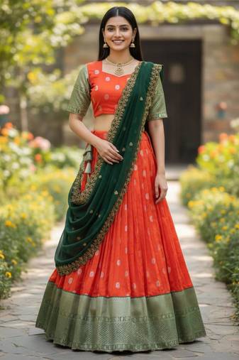 orange art silk plain lehenga choli