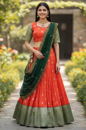orange art silk plain lehenga choli