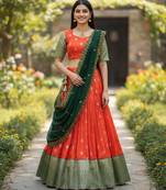 orange art silk plain lehenga choli