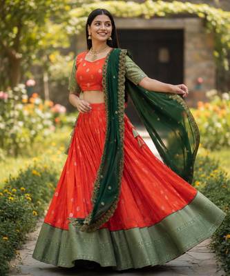 orange art silk plain lehenga choli 2