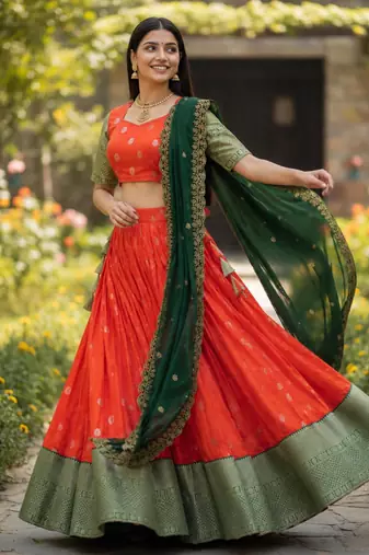orange art silk plain lehenga choli