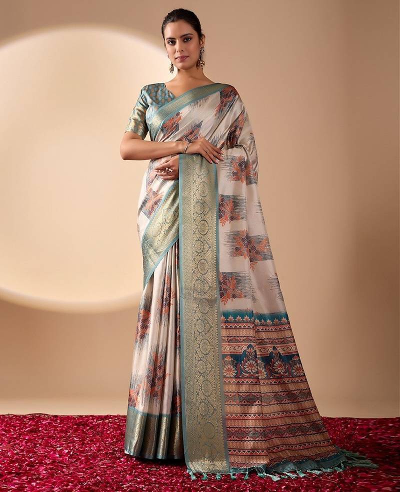 Elegant Cream Designer Saree
