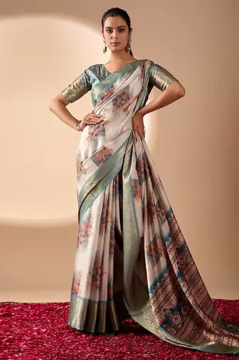 Elegant Cream Designer Saree