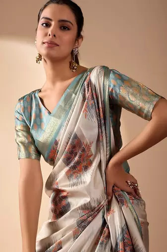Elegant Cream Designer Saree