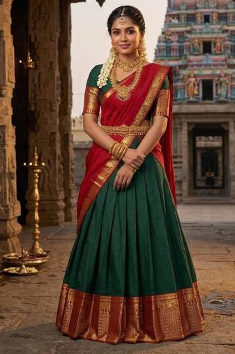 dark green art silk plain lehenga choli