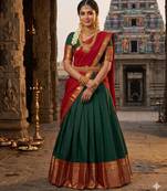 dark green art silk plain lehenga choli