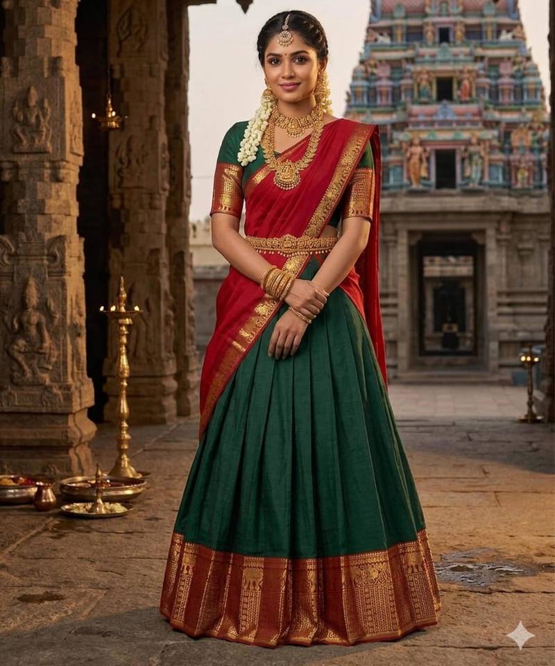 dark green art silk plain lehenga choli