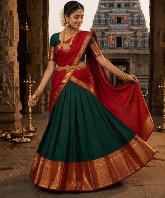 dark green art silk plain lehenga choli 2