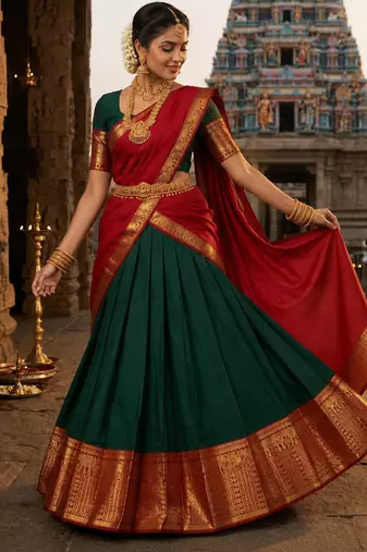 dark green art silk plain lehenga choli