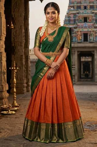 orange art silk plain lehenga choli