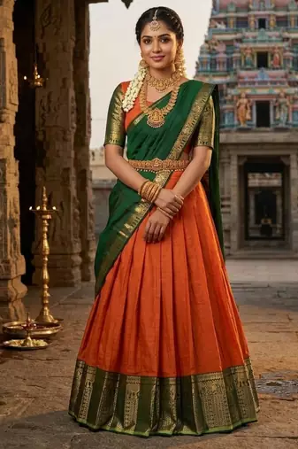 orange art silk plain lehenga choli