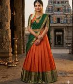 orange art silk plain lehenga choli