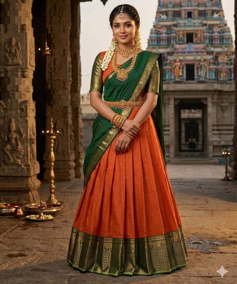 orange art silk plain lehenga choli