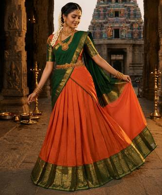 orange art silk plain lehenga choli 2