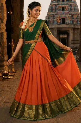 orange art silk plain lehenga choli