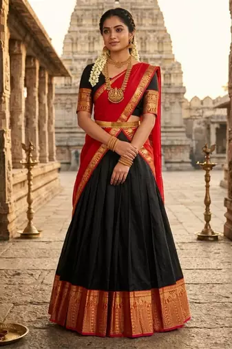 black art silk plain lehenga choli