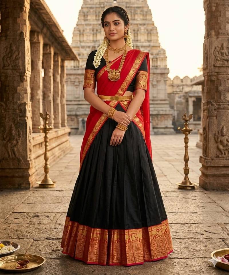black art silk plain lehenga choli