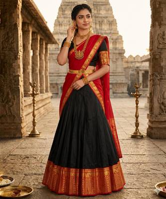 black art silk plain lehenga choli 2
