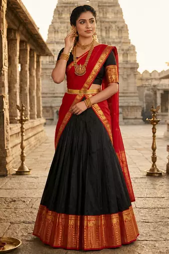 black art silk plain lehenga choli