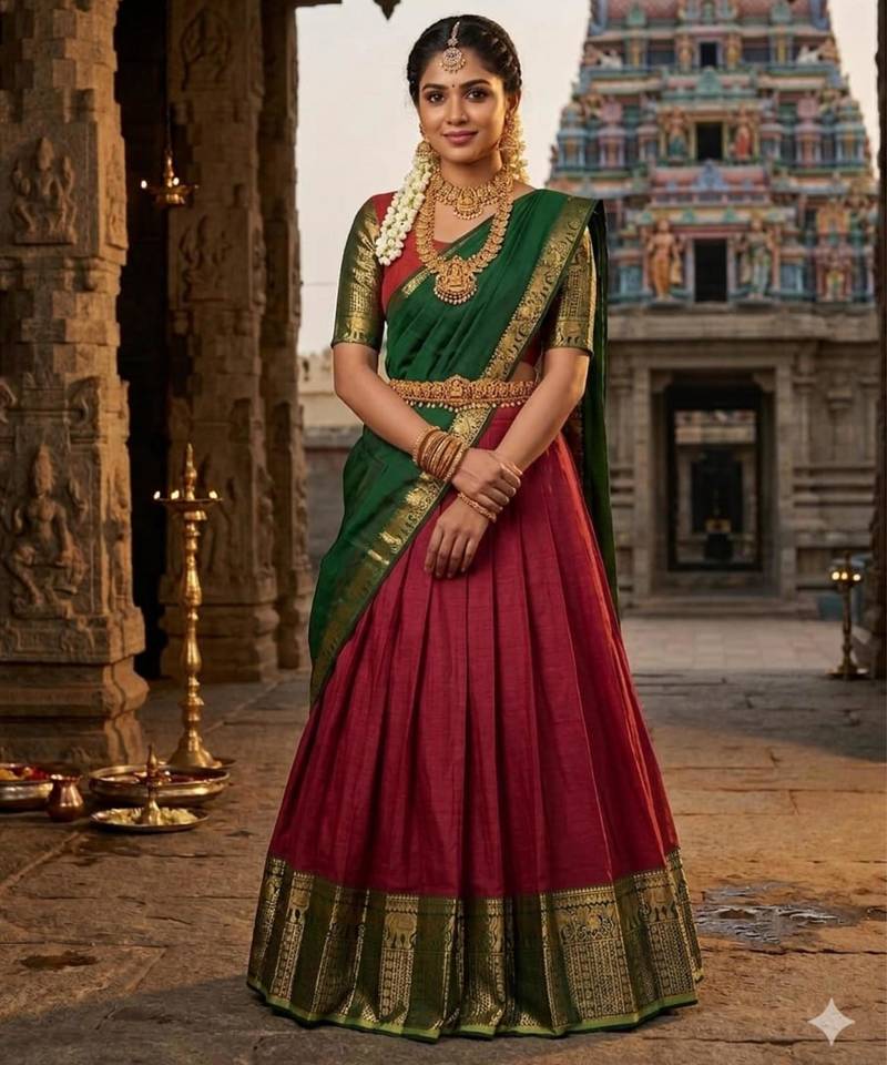 red art silk plain lehenga choli