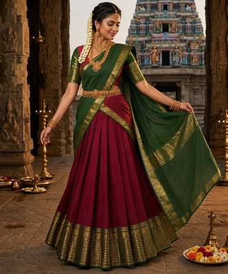red art silk plain lehenga choli 2