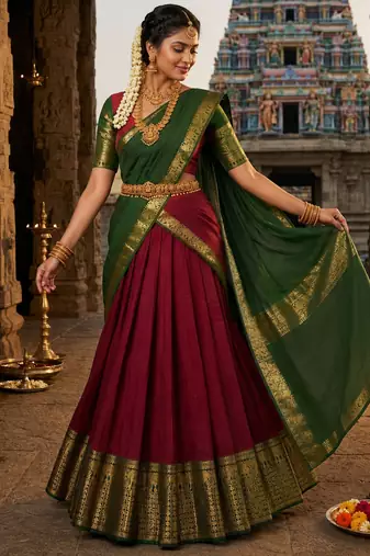 red art silk plain lehenga choli