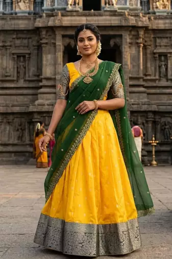 yellow art silk plain lehenga choli