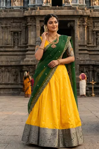 yellow art silk plain lehenga choli