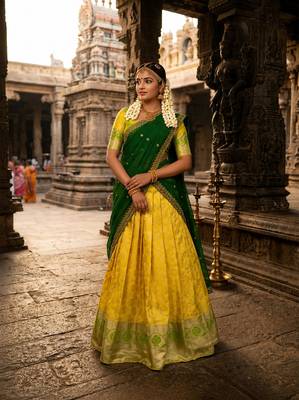 yellow art silk plain lehenga choli 2