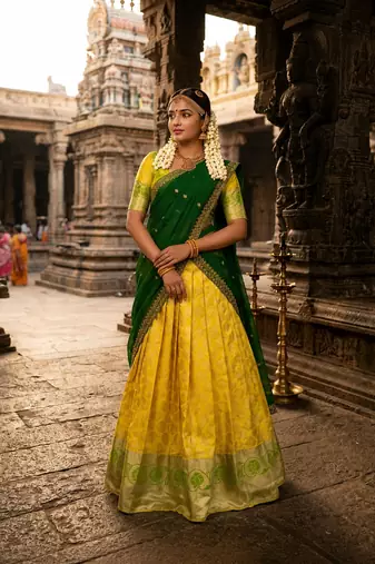 yellow art silk plain lehenga choli