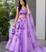 purple organza printed lehenga choli with free size upto 40