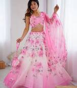 pink organza printed lehenga choli