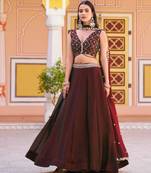 maroon silk blend embroidered lehenga choli