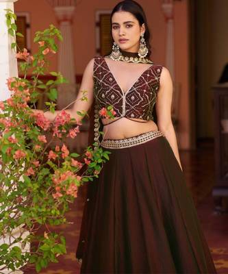 maroon silk blend embroidered lehenga choli 3