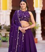 purple silk blend embroidered lehenga choli