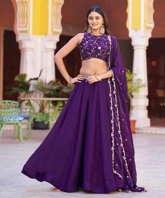 purple silk blend embroidered lehenga choli 2