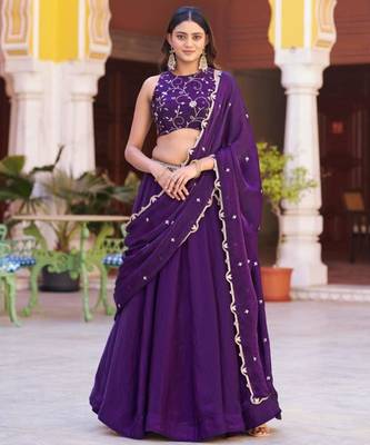 purple silk blend embroidered lehenga choli 3